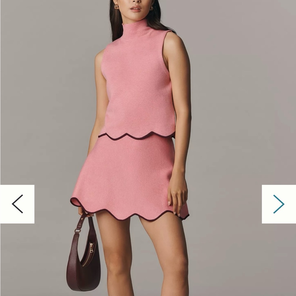 Pink Maeve Scalloped-Hem Sweater Mini Skirt, Size L NWT